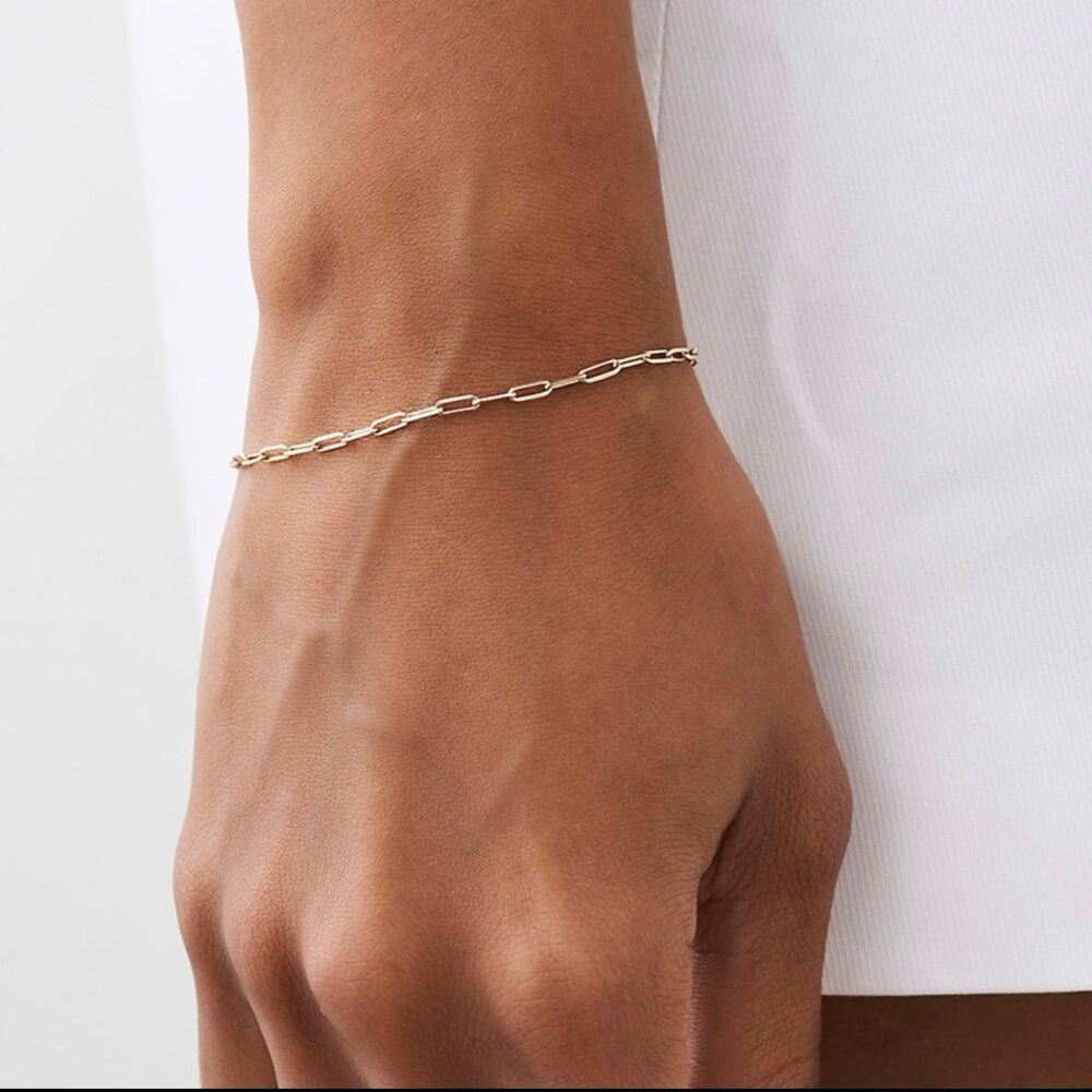 14k Solid White Gold Paper Clip Bracelet